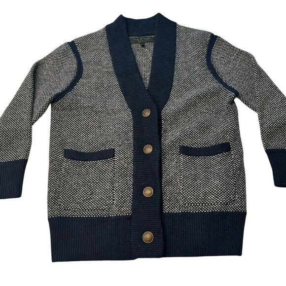 Rag & Bone Size‎ XS 100% Cashmere Fishermans Sweater Navy Blue Stripes Preppy - Picture 1 of 6